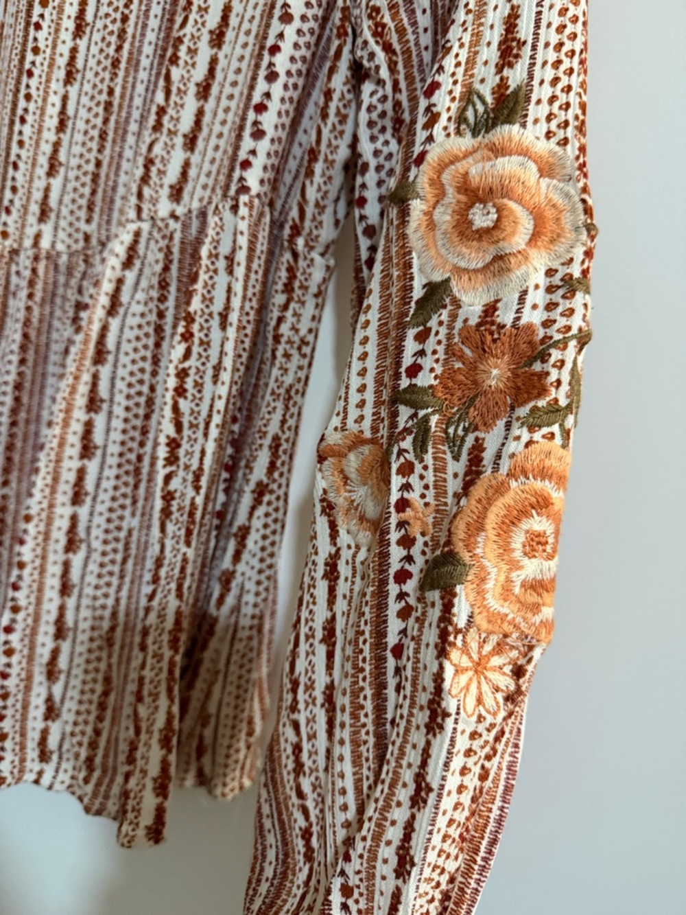 Savanna Jane Ivory and Rust Floral Embroidered Peasant Tunic - Picture 7 of 7
